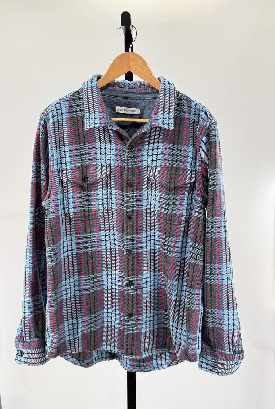 Outerknown Men's "Blanket Shirt" Blue Plaid Button Flannel Organic Cotton L